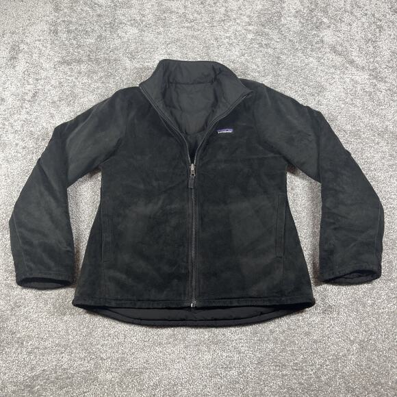 Patagonia Reversible Snow Flower Jacket Girls XXL Fleece Water Repellent Black - Picture 3 of 12